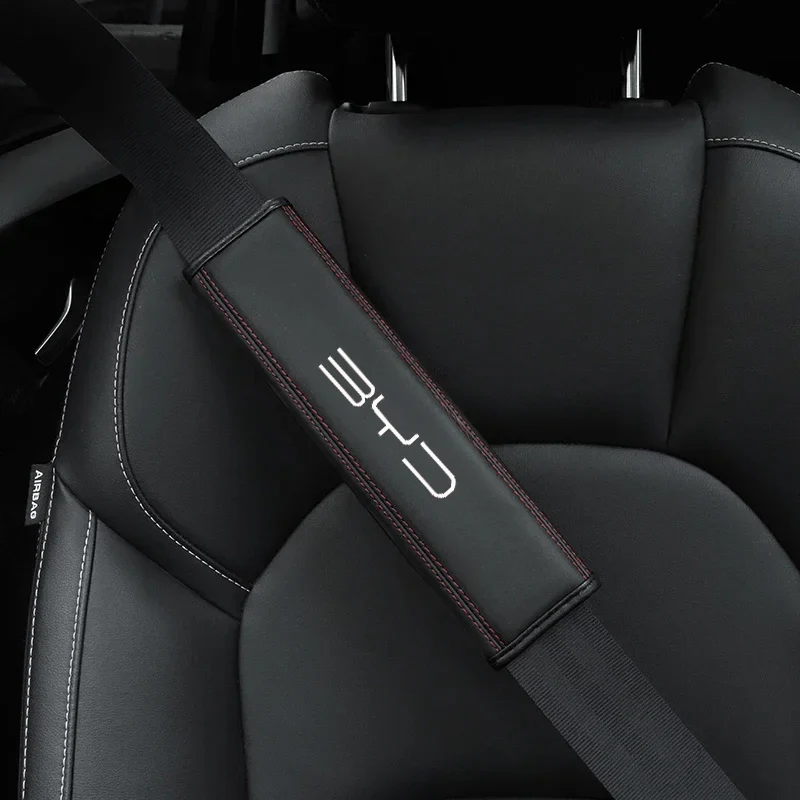 2Pcs Car Seat Belt Leather Safety Belt Shoulder Cover For BYD Atto 3 Yuan Plus EV Car