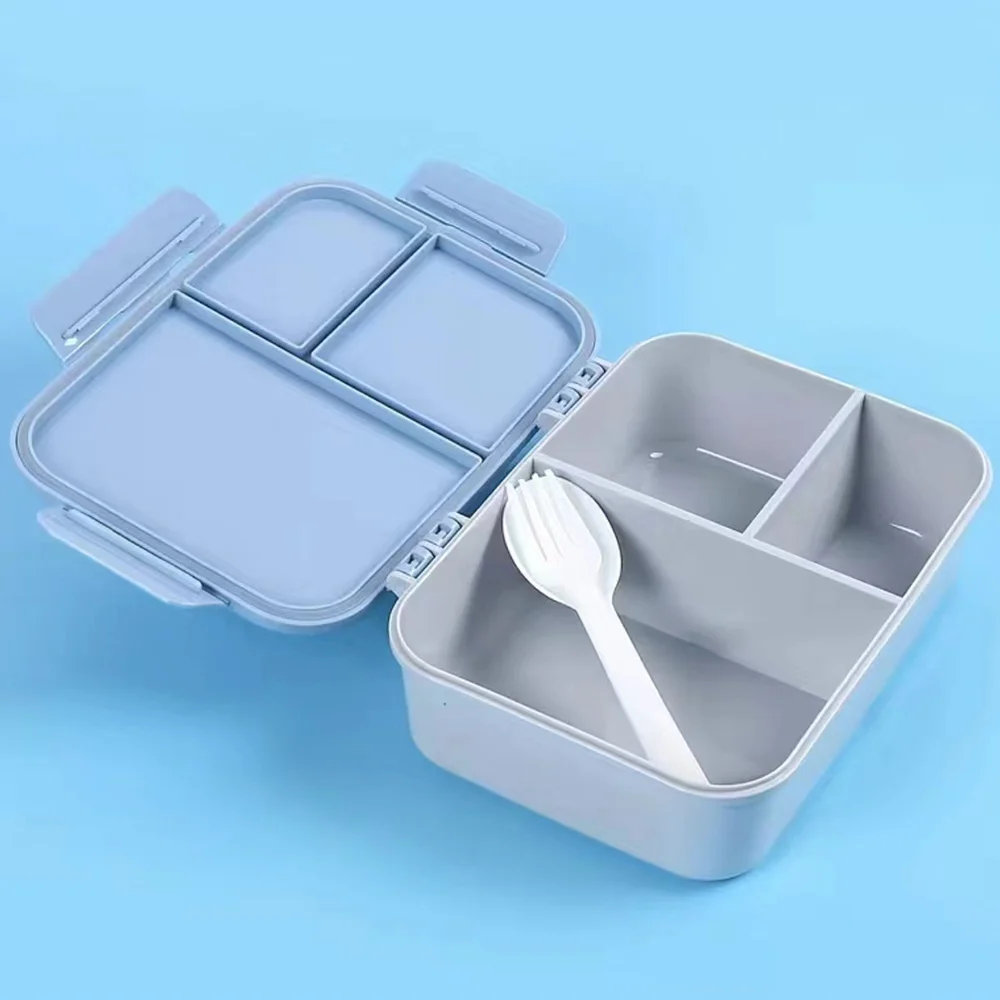 3칸 도시락통 플립락 뚜껑 삼중 버클 방지 누출 식품 용기 편리한 보관함 곰돌이 무늬