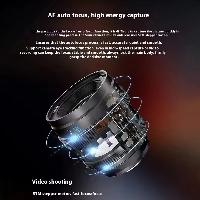 시루이 20mm 40mm T1.8 1.33x S35 아나모픽 시네 렌즈 (STM 모터 포함) ( E, 니콘 Z, 후지 X, 마카로 4/3 렌즈 줌 블루 플레어용)