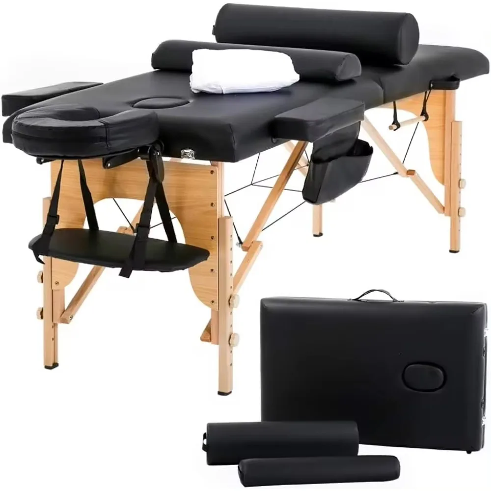 Table Massage Bed Spa Bed 73 inch Long Height Adjustable Portable 2 Folding Massage Salon Table W/Sheet Cradle Bolsters