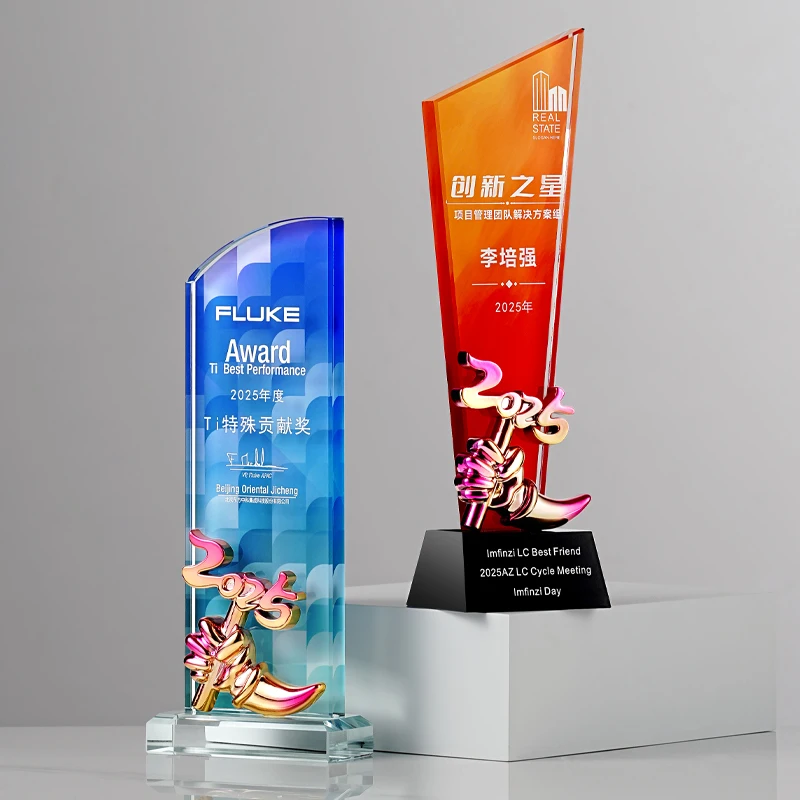 Customized 2025 Year Color Printing Crystal Trophy, Creative High-end Excellent Employee Annual Meeting Award, Honor Plaque, 1Pc
