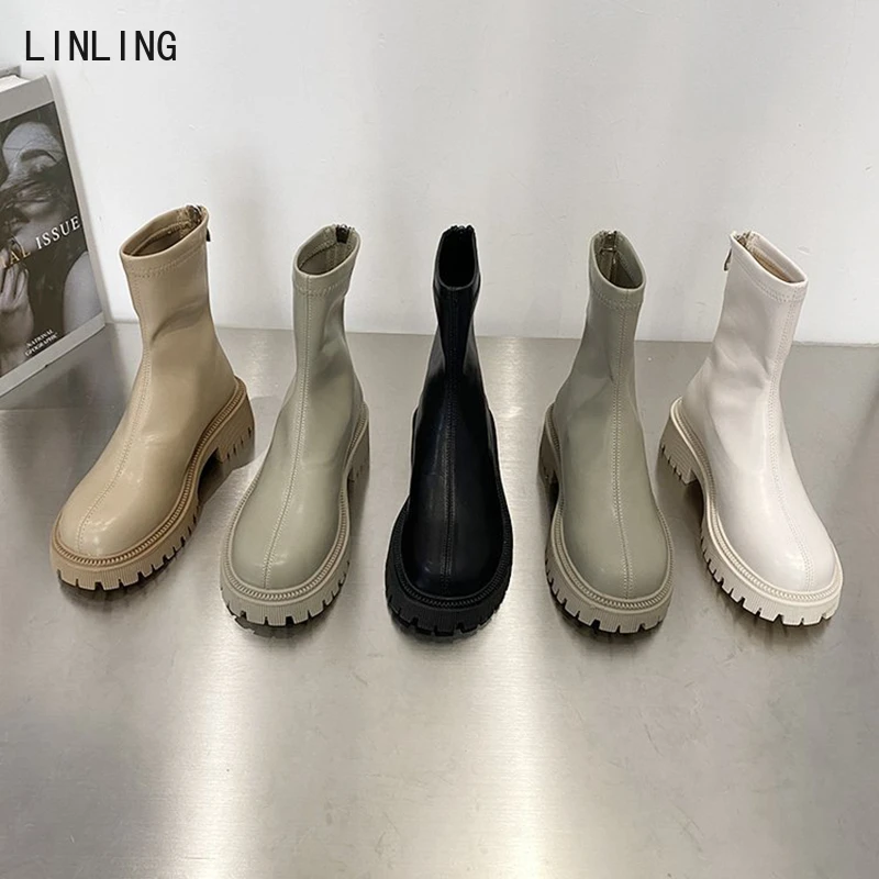Женские ботильоны из мягкой кожи на платформе повседневные короткие ботинки