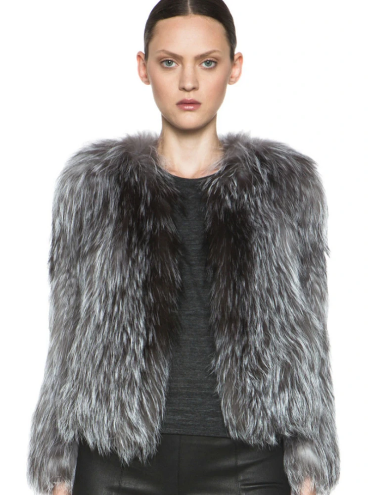 Luxury 100% Real Silver Fox Fur Coat Natural Fur Coat for Women Female Winter Weave Fur Short Jacket Soft Casual Warm Coat New
