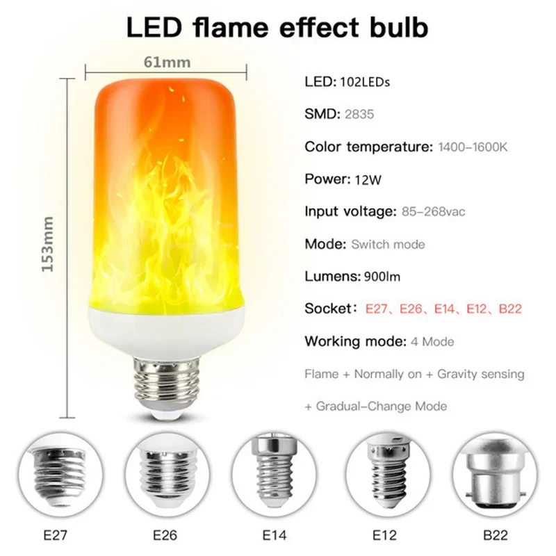 Description Picture 6 of itemE27 E14 LED Dynamic flame effect light 12W bulbs Multiple mode Creative corn lamp Decorative lightFor bar hotel restaurant party