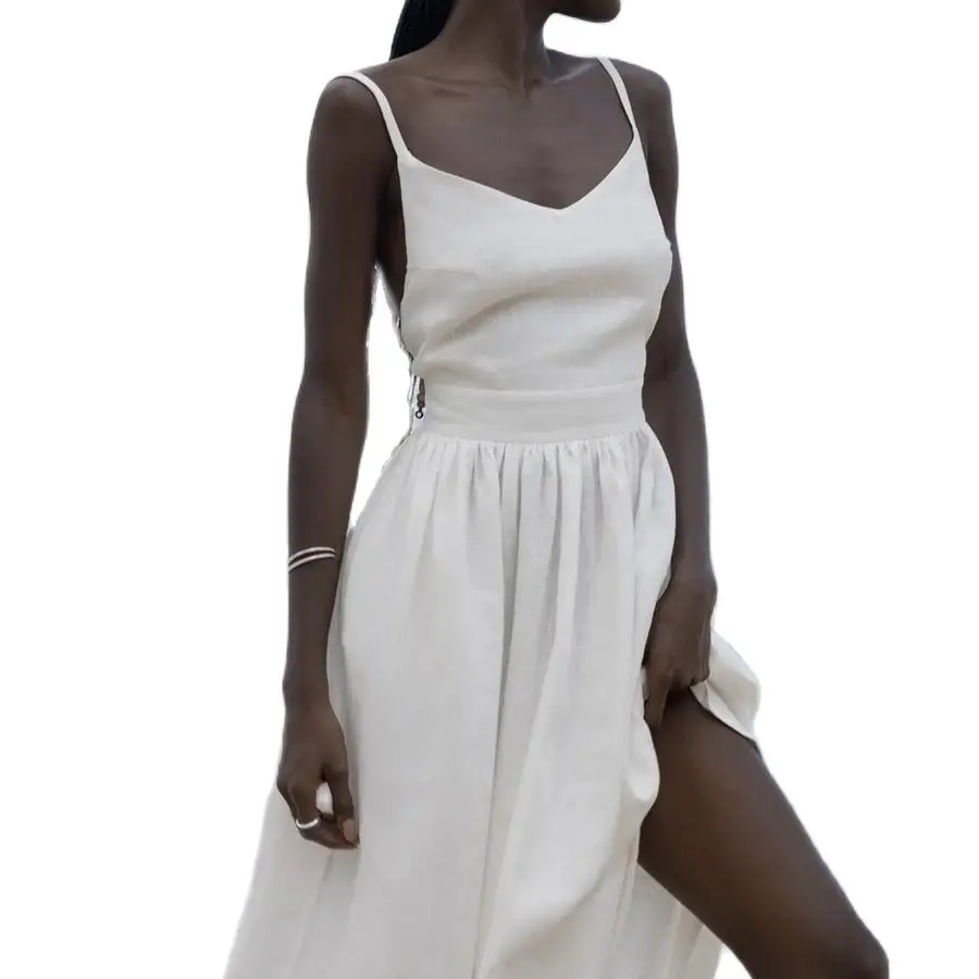 

Cotton V-neck slip dress women new style elegant sexy lace-up halter dress