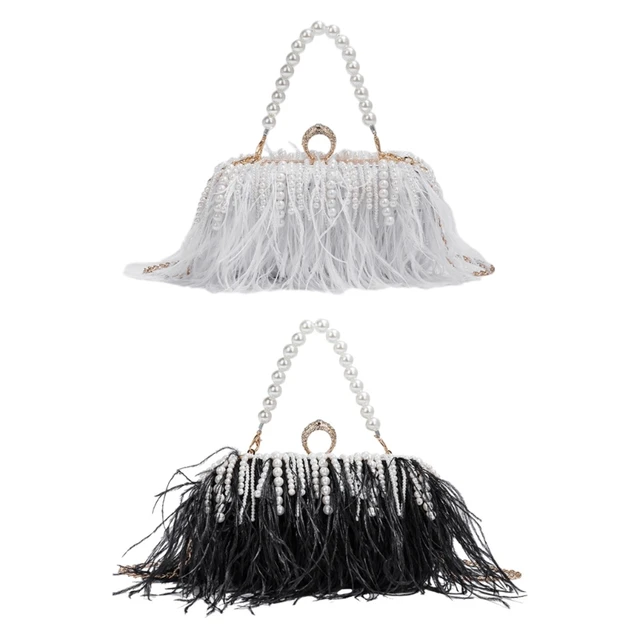 KUANG! Real Natural Ostrich Feather Clutch Evening Bag Fashion Handbag  Purse for Banquet Party
