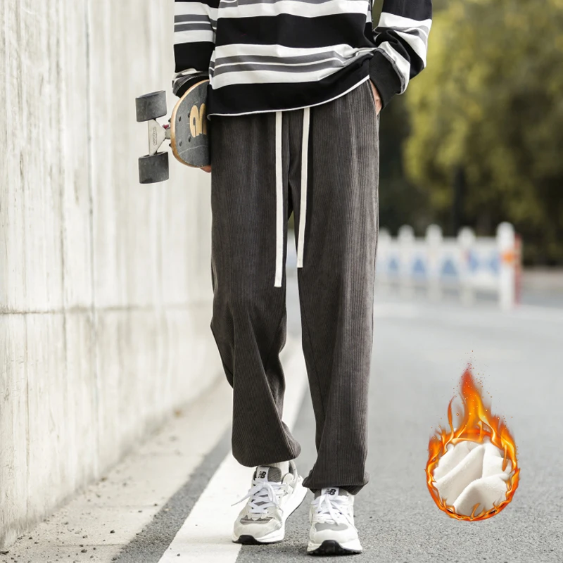 

Men Classic Fleece Warm Trousers Sweatpants 2023 New Korean Streetwear Casual Wide Waist Pants Winter Oversize joggers