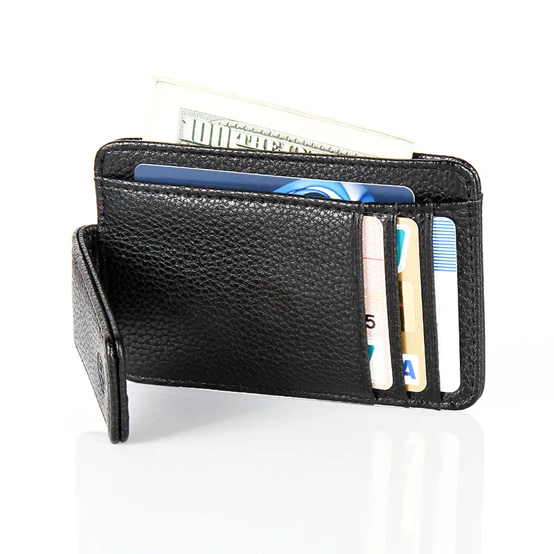 Magnetic PU Leather Wallet Money Clip Short Purse Black Credit Card ID Clip Banknote Holder Male Clamp Business Style 2024 4