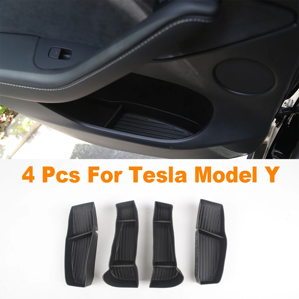 

4PCS For Tesla Model Y Car Door Side Storage Box Door Armrest Umbrella Trash Can TPE Foldable Washable Storage Box Accessories