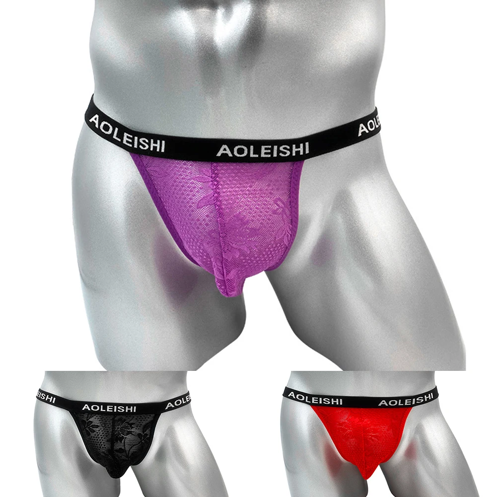 

Men's Sexy Thong Underwear Sexy Mens Briefs Soft Pouch Low Waist Thongs Lingerie Floral Sissy Male Underpants Panties G-strings