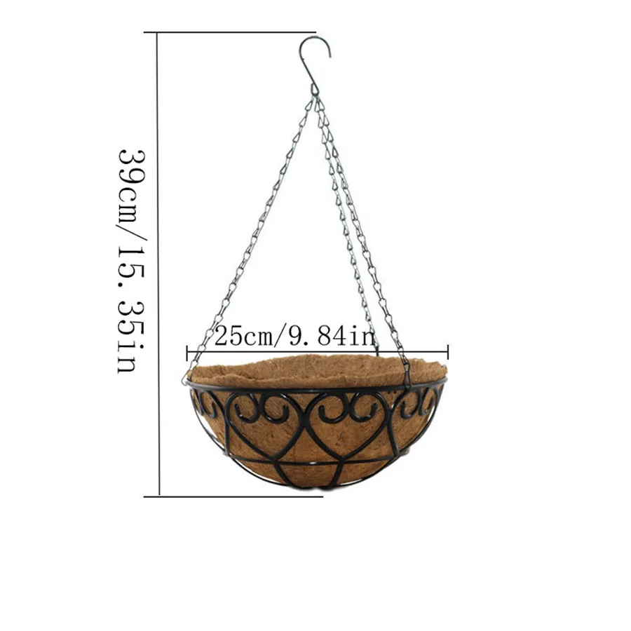 Description Picture 4 of itemCoconut Brown Round Iron Chain Hanging Basket Flowerpot European Creative Fleshy Green Plant Chlorophytum Comosum Flowerpot