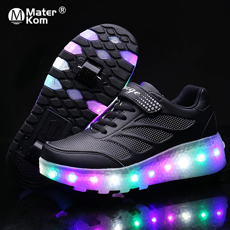 de deporte con ruedas LED de 43 niño y adultos, zapatos con patín niño con cargador USB brillantes y luces, calzado patín de ruedas dobles para niño| | - AliExpress