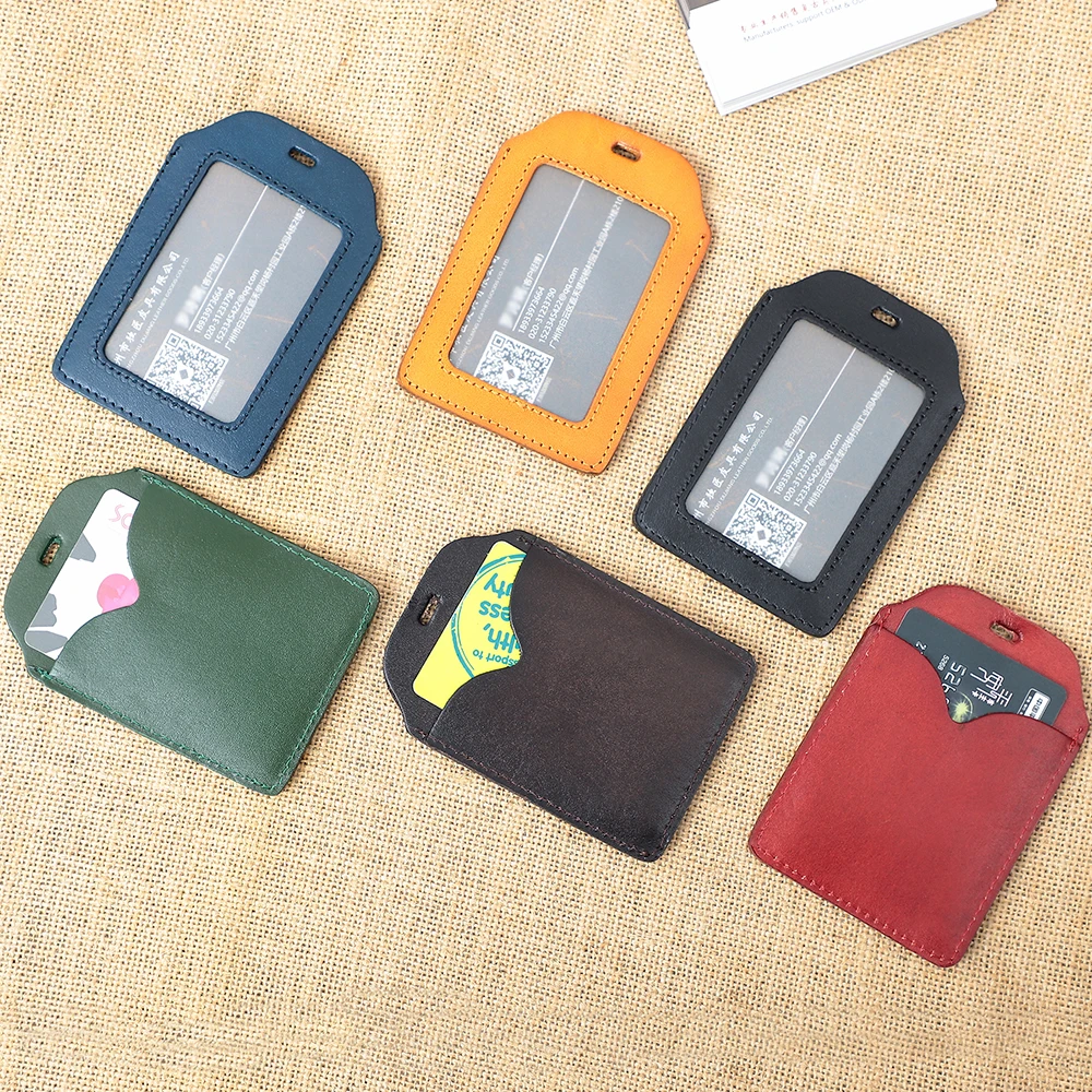 vegetable Tanned Leather Necked Access Card Holder Card Holder Work Card Bag Cowhide Certificate Bag Business Card Bag
