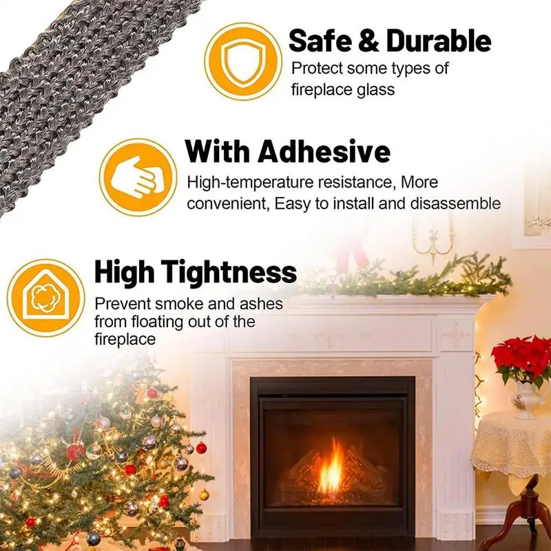 Fireplace Seal Rope Self-Adhesive Fiberglass Sealing Tape Temperature Resistant Furnace Stoves Door Gasket Cord
