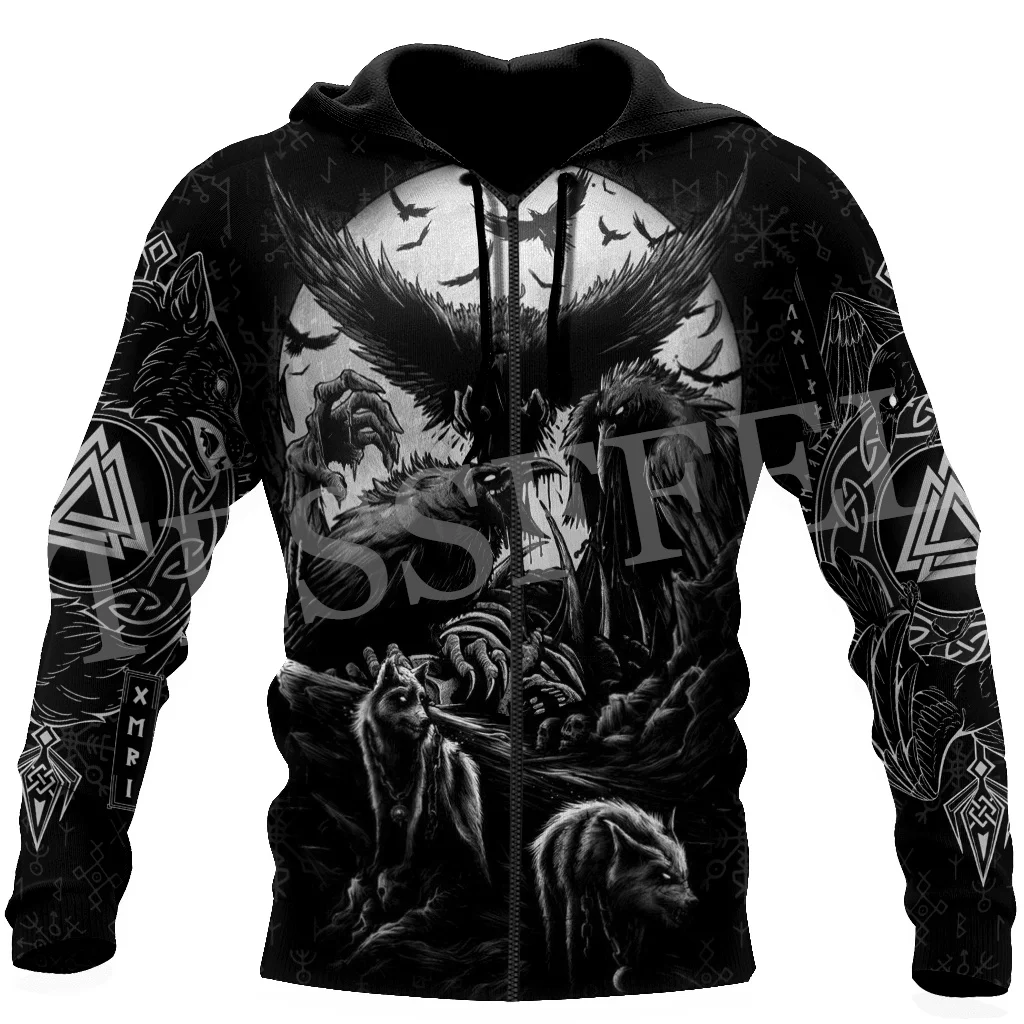 NewFashion Wolf Fenrir Odin Nordic Warrior Mythology Tattoo Retro Streetwear Tracksuit Pullover Harajuku Jacket Casual Hoodies R