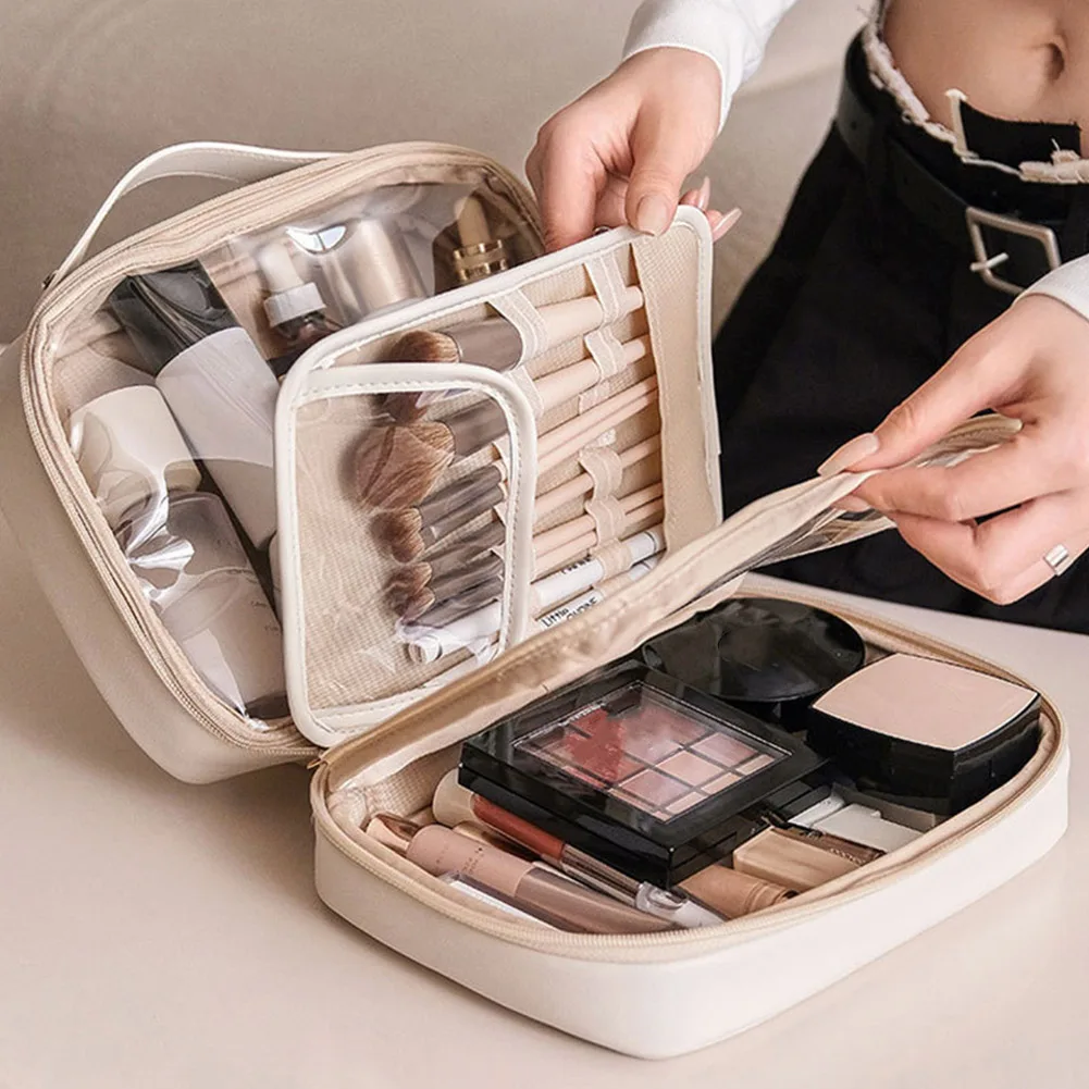 Makeup Organizer Female Toiletry Kit Bag Make Up Case Storage Pouch Lady  Box, Cosmetic Bag, Organizer Bag For Travel Lightweight Portable PU School