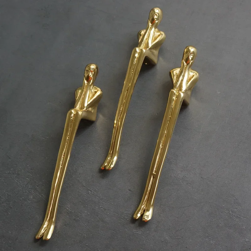 Description Picture 3 of itemCreative Solid Brass Thinker Shape Long Handle Wardrobe Kitchen Dresser Cabinet Door Drawer Handles and Pulls Furniture Hardware
