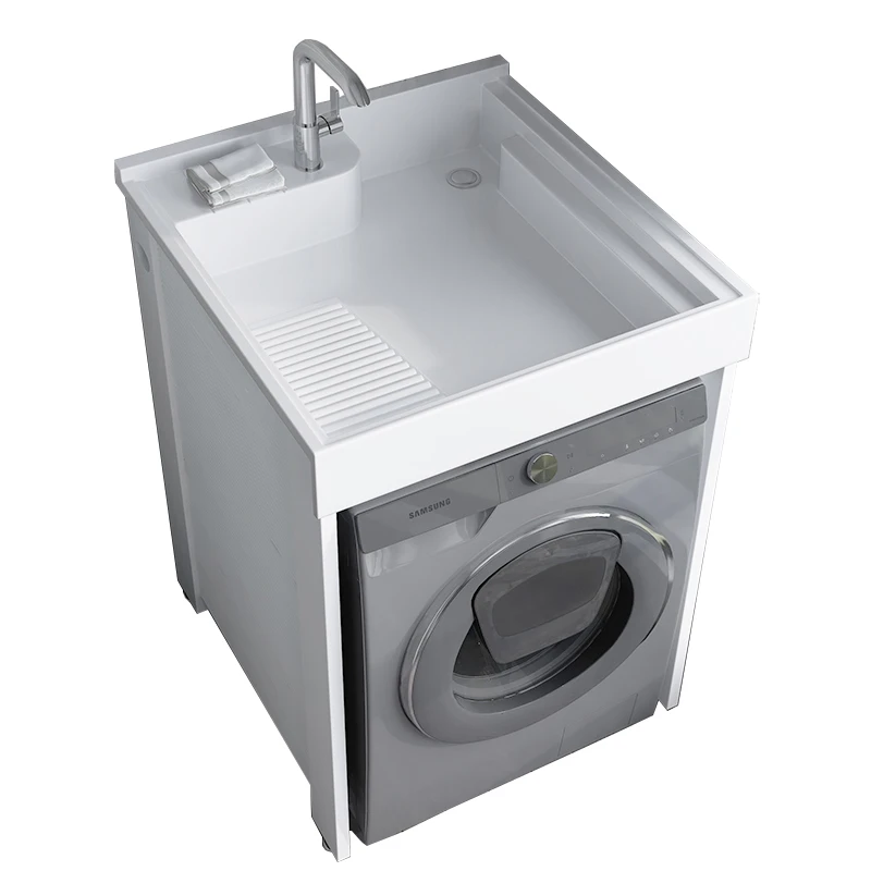 Small apartment laundry cabinet balcony integrated basin laundry pool with rubbing plate drum washing machine cabinet 5