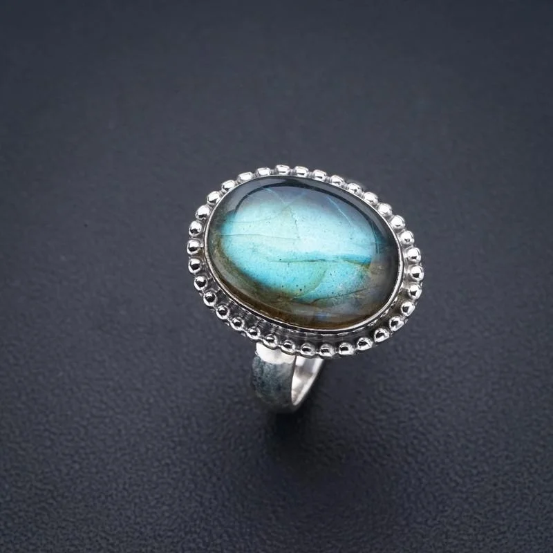 

StarGems Natural Labradorite Handmade 925 Sterling Silver Ring 7.75 F0143