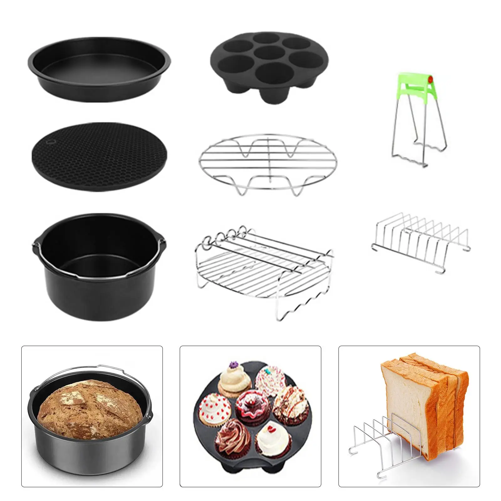 8x Stainless Steel Air Fryer Accessories Set Cake Barrel 7 inch for 3.5-6Qt