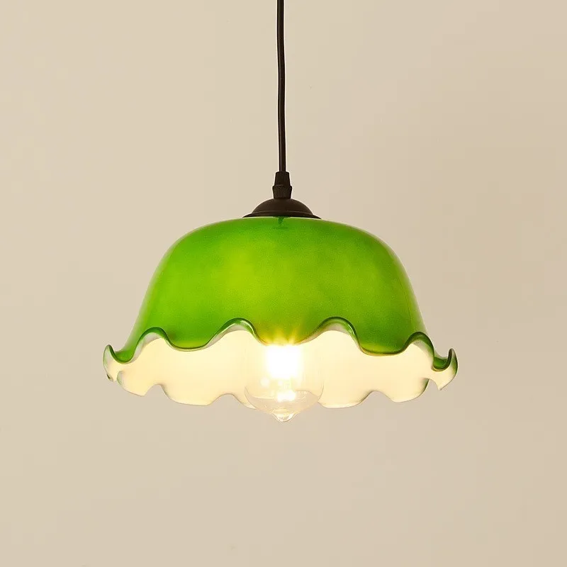 

Nordic industrial style chandelier creative retro restaurant corridor bar counter coffee shop single head green glass lamp