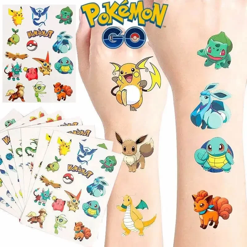 Pokemon Original Tattoo Stickers Funny Pikachu Sticker Cartoon Kids Girls Christmas Birthday Gift Reward Waterproof DIY Toy 3PCS pokemon stickers
