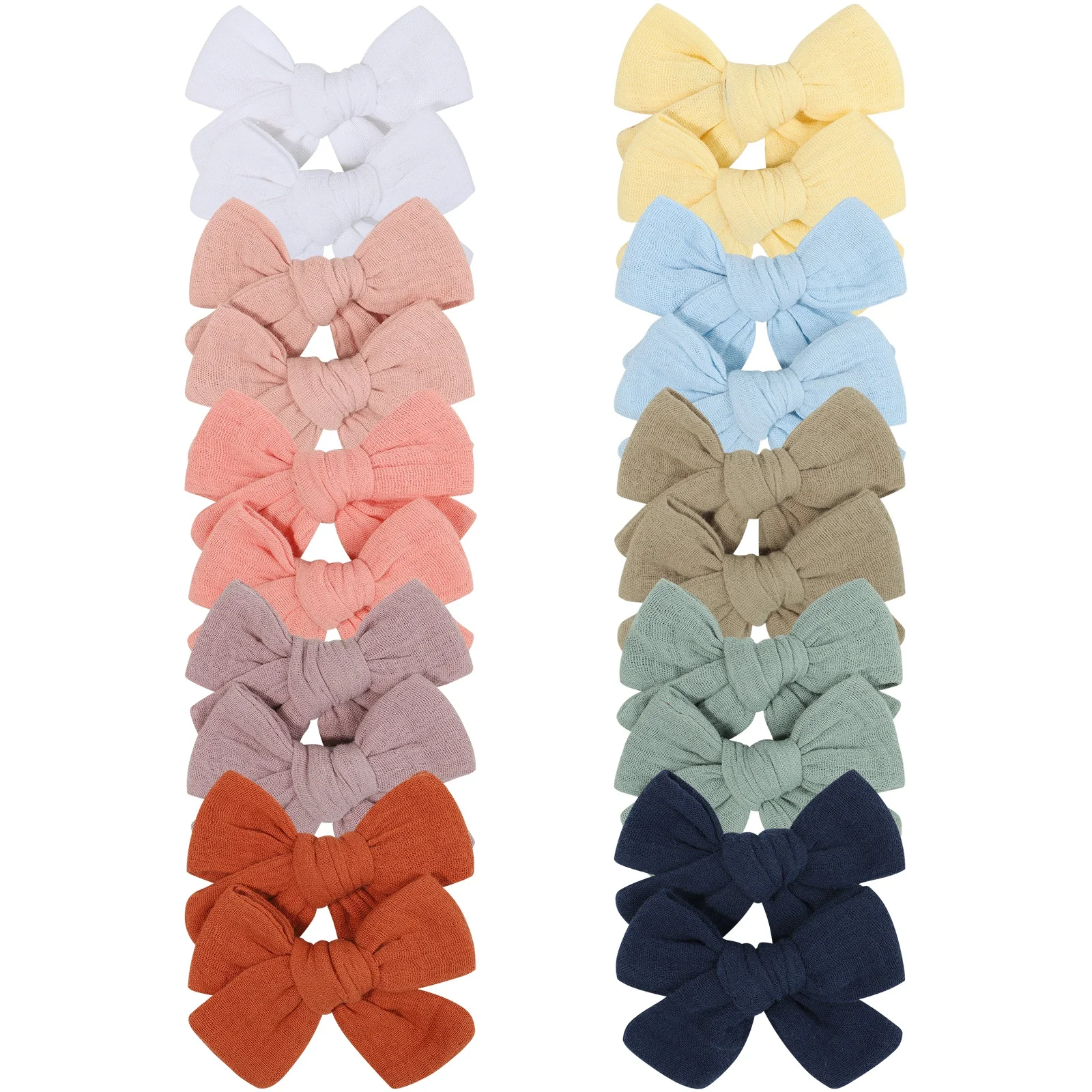 

40pc/lot New 3.6" Solid Bows Hair Clips Baby Muslin Cotton Hair Bow Hairpins Girls Hair Bow Kids Knotbow Barrettes Kids Headwear