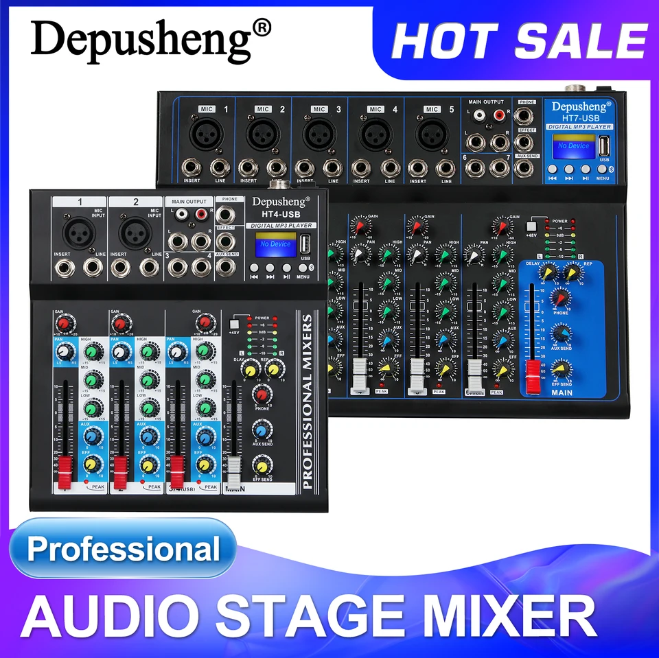Depusheng Mixer Audio 4 Canali Con Bluetooth - Console DJ Portatile Per Registrazione | USB | Effetto Riverbero | PC E Live - Foto 9