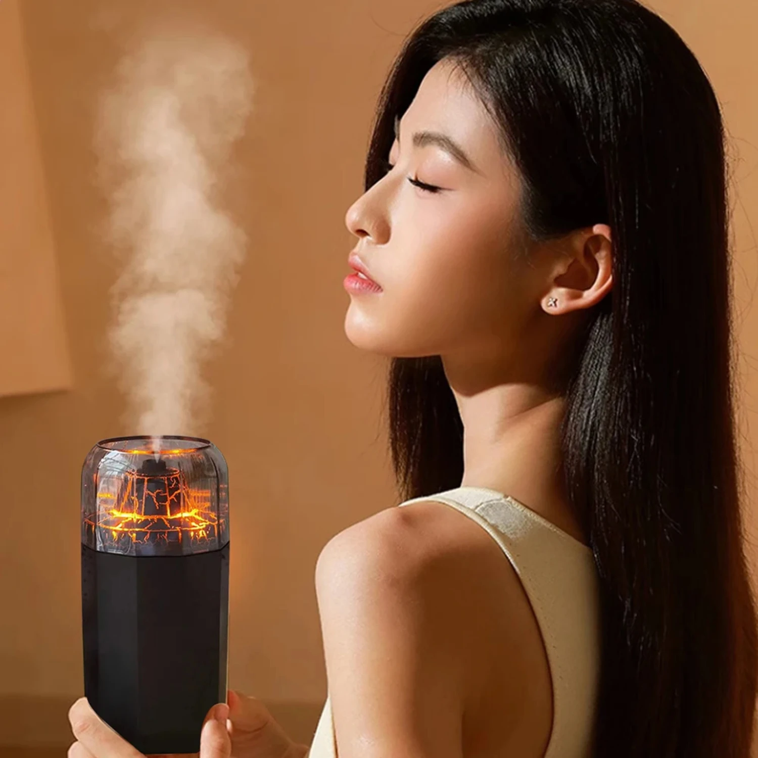 Efficient, powerful, and portable USB volcanic flame air humidifier for desktop, car, and bedroom - relaxing cool mist essential 3