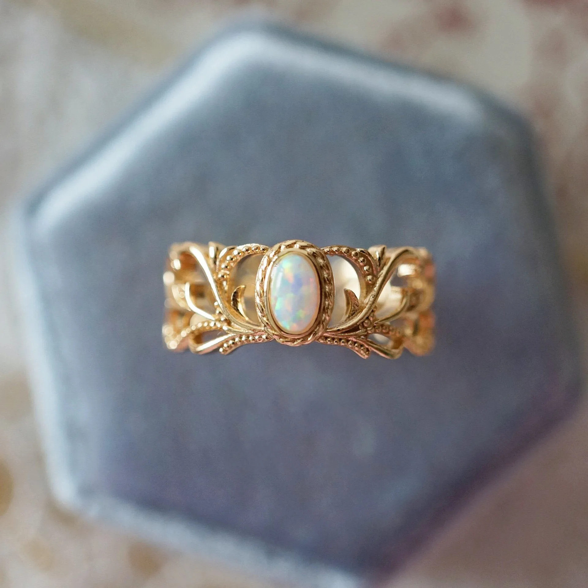 High Fashion 18K Gold Plated 14K Gold Filled Moonstone Opal Open Cocktail Ring 925 Silver Gemstone Wedding Finger Ring For Women
