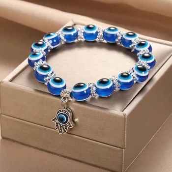 Charm Blue Evil Eye Bracelets For Women Vintage Hand Of Fatima Turkey Thousand Eyes Wish Bracelets pulseras Gifts For Friends bf 1