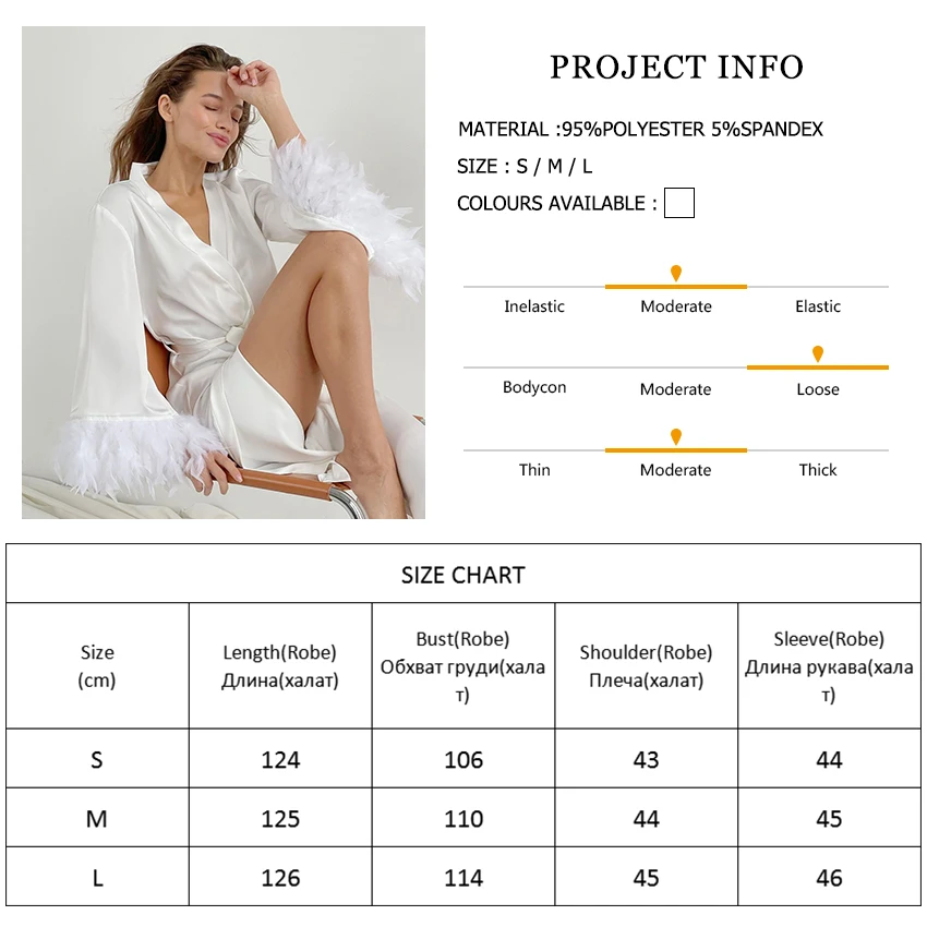 Hiloc rozszerzone rękawy szaty z piór z futrzanym białym seksowna sukienka ślubnym kobiety sukienki satynowy szlafrok damski bielizna nocna moda 2024
