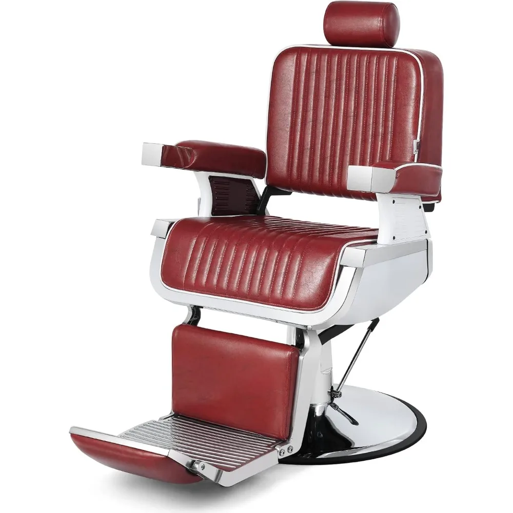 Barber Chair,Heavy Duty Hydraulic Recline  Salon Chair Barber Chairs for Hair Stylist Tattoo Chair Barber Salon Equipment (Red)