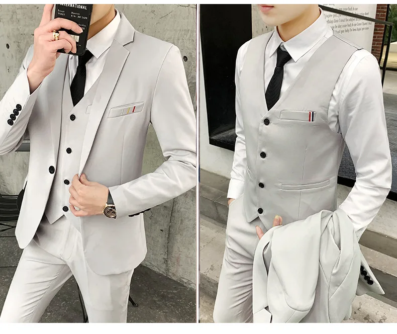 (suit + Trousers + Vest) 2022 Solid Color Fashion Trend Slim Fit Leisure Business Attire British Style Men's Three Piece Suit blazer suit