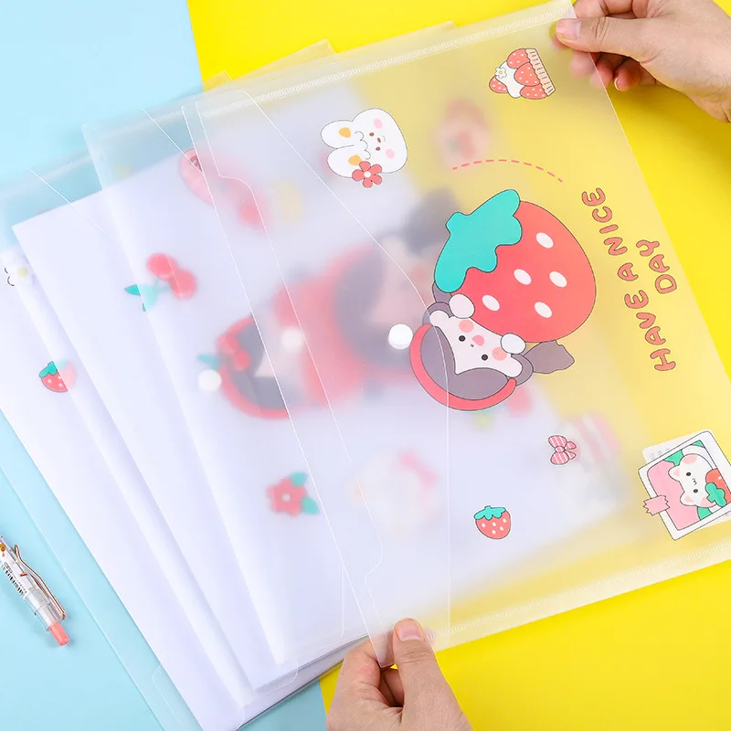 

4 шт., бумажный прозрачный пакет A4 для студентов с милым мультяшным рисунком, сумка на молнии, вместительная простая пластиковая женская бумажная сумка для хранения экзамена