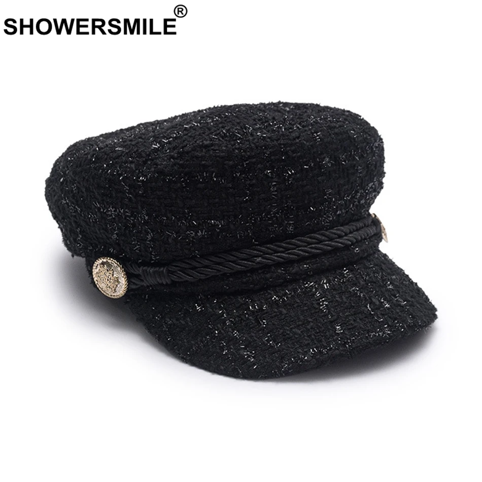 SHOWERSMILE Women Newsboy Caps Hat Burgundy Flat Caps Female Casual Captain Hats Ladies Designer Autumn Baker Boy Black
