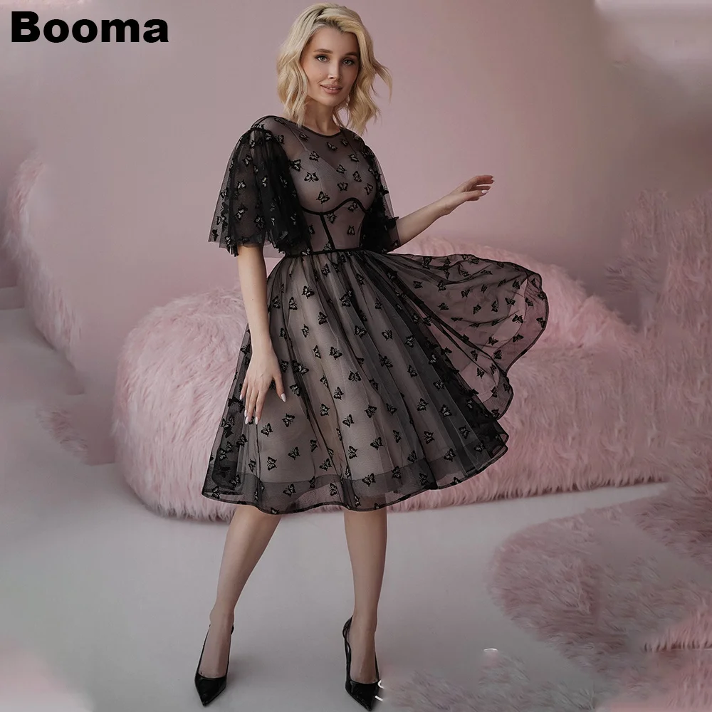 Женское платье с рукавом до локтя Booma, ТРАПЕЦИЕВИДНОЕ вечернее платье из фатина с бабочками для выпускного вечера, наряды до колена для дня рождения
