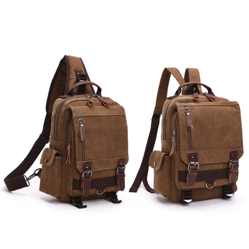

New Fashion Canvas Backpack Outdoor Travel Chest Bag Large Capacity Oblique Backpack Men's Shoulder Bag Backpack