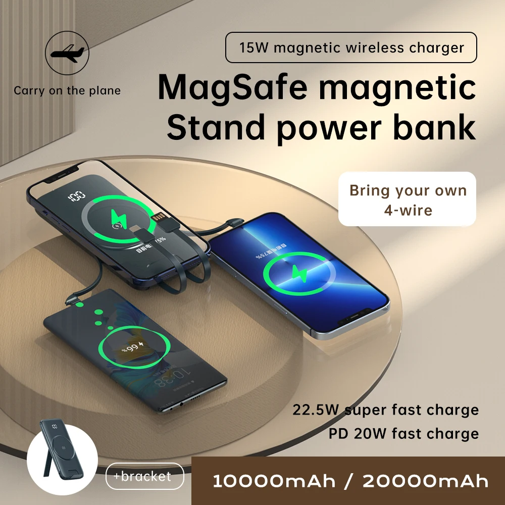 Xilecaly For MagSafe Power Bank 20000mAh with Built-in Cable Wireless Magnetic Charger PD 20W Fast Charging for iPhone 15/14/13 6