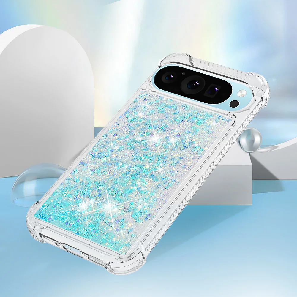 Chic Bling Glitter Liquid Quicksand Anti-Fall Phone Case with Clear Soft Back Cover
