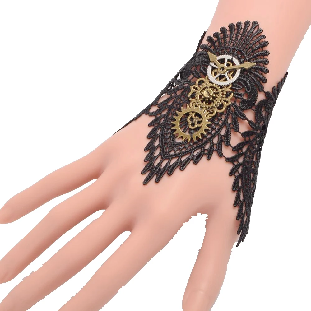 Vintage Steampunk Gloves Wrist Cuff Gear Retro Black Victorian Bracelet Costume Accessories Single Lace Bracer Armband