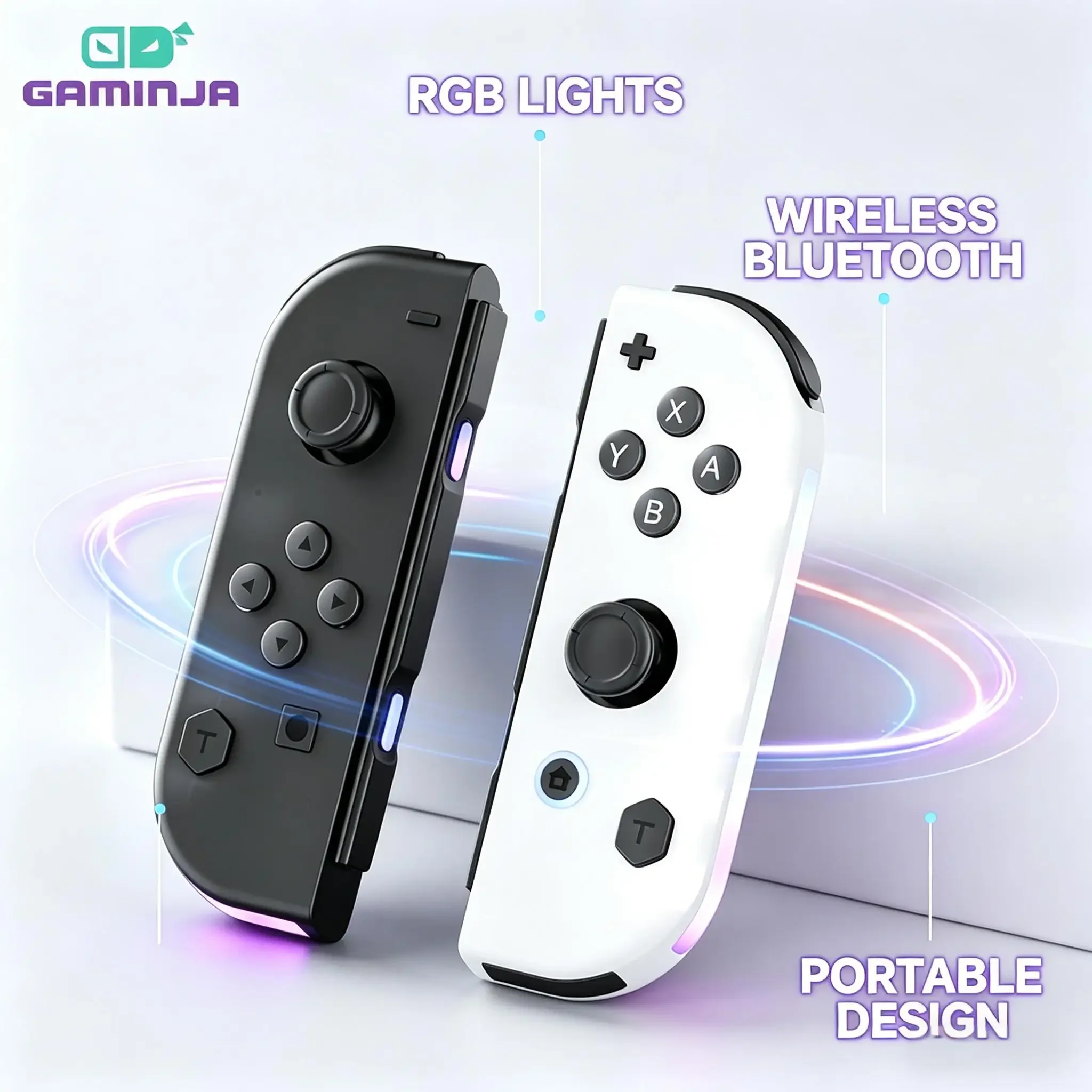 GAMINJA Wireless Joy-Con Controller for Nintendo Switch RGB Backlight Dual Vibration High Precision Joystick Gamepad