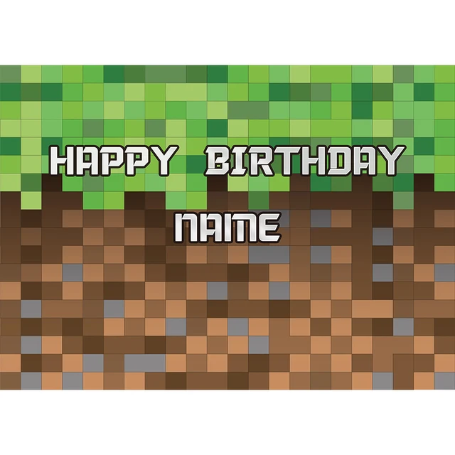 Custom Name Photophone Backdrops Pixel Game Themed Birthday Banner Photo Background Children Baby Boy Party Decor Photocall Light Blue