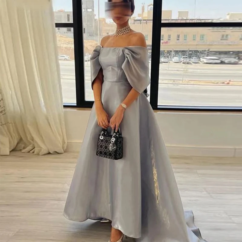 

2023 A Line Floor Length Evening Dresses Vintage Gray Party Dress Women Formal Prom Gowns Occasion Event With Bow Back