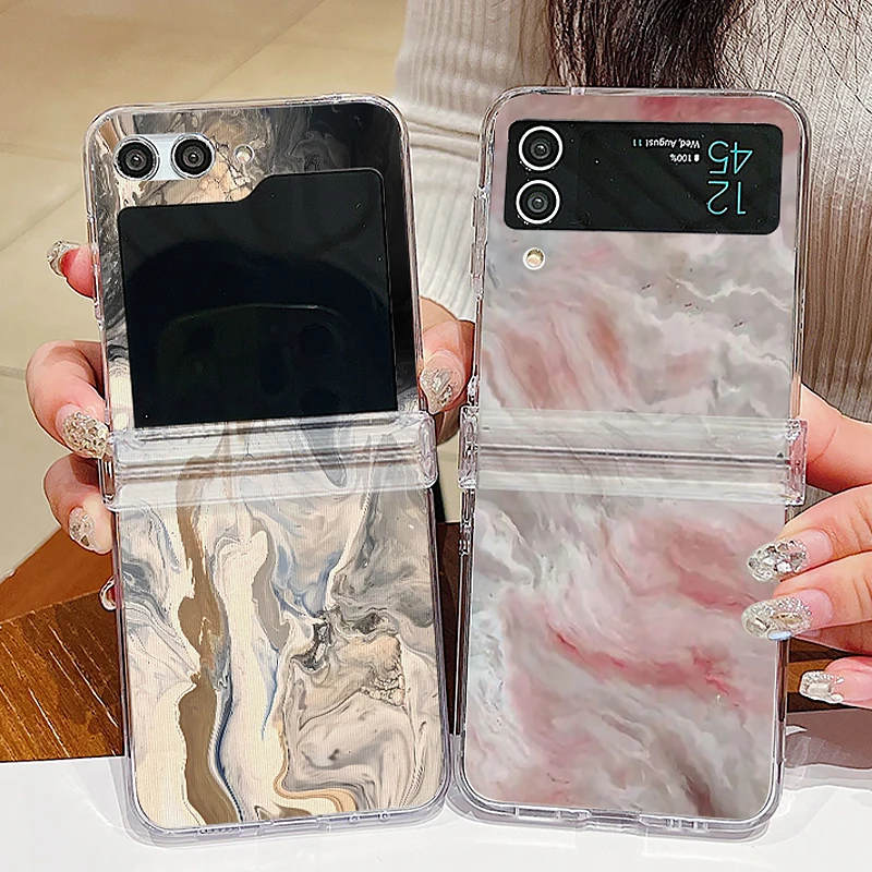 Ink Marble Pattern Transparent Folding Phone Case - Elegant Hard Cover Design