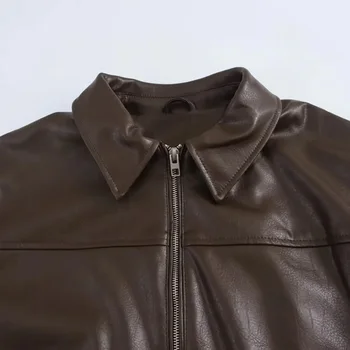 HXAO سترات نسائية مقصوصة من الجلد الصناعي سترة نسائية للخريف بأكمام طويلة سترات منفوخة سوداء موضة سترة ديمي الموسم 5