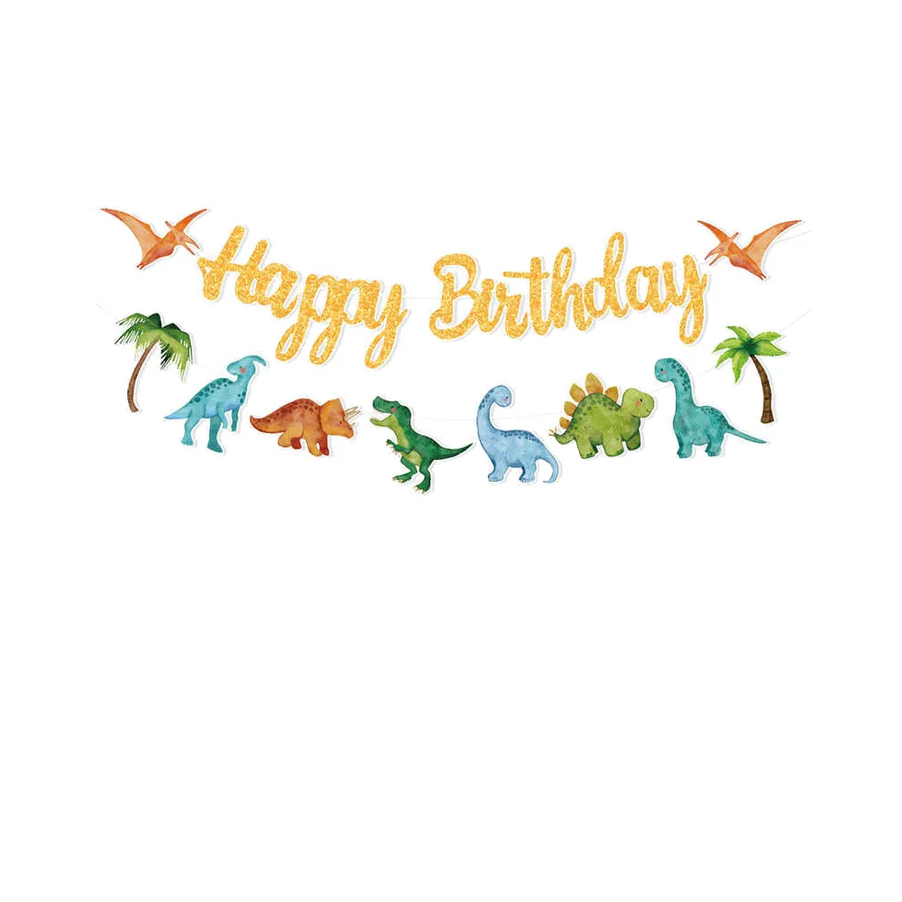 Dinosaurier-Geburtstagsbanner-Girlande, Dinosaurier-Geburtstagsparty-Dekoration für Jungen, Kinder-Dino-Themenparty-Girlande, Hängende Flaggen-Deko – Detail 2