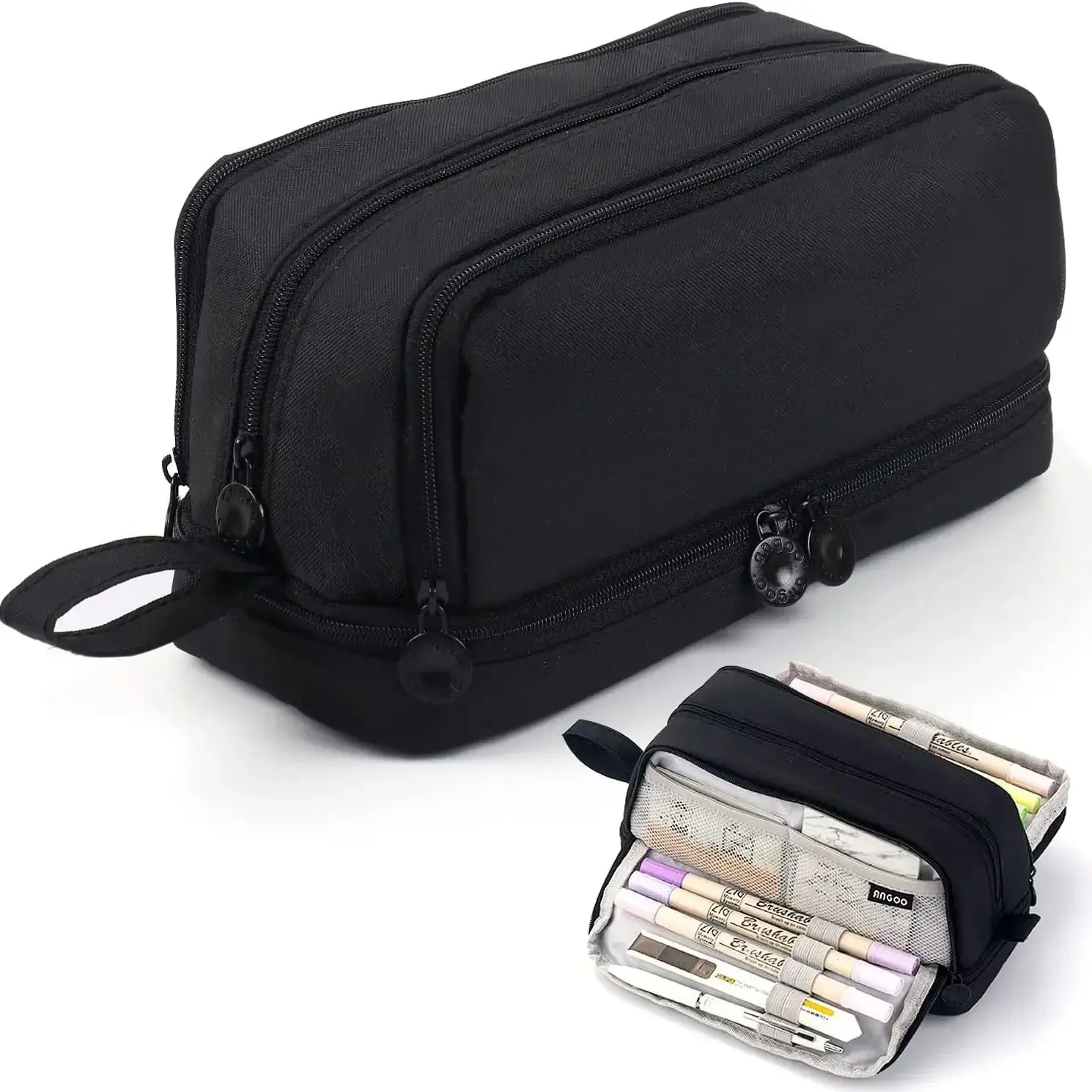 Black Pencil Bag High Capacity Pen Case Solid Color Ruler Canvas Pouch School Supplies Gift Holder Storage 2 Layers Organizer IN pencil cases pen storage bag pencil holder