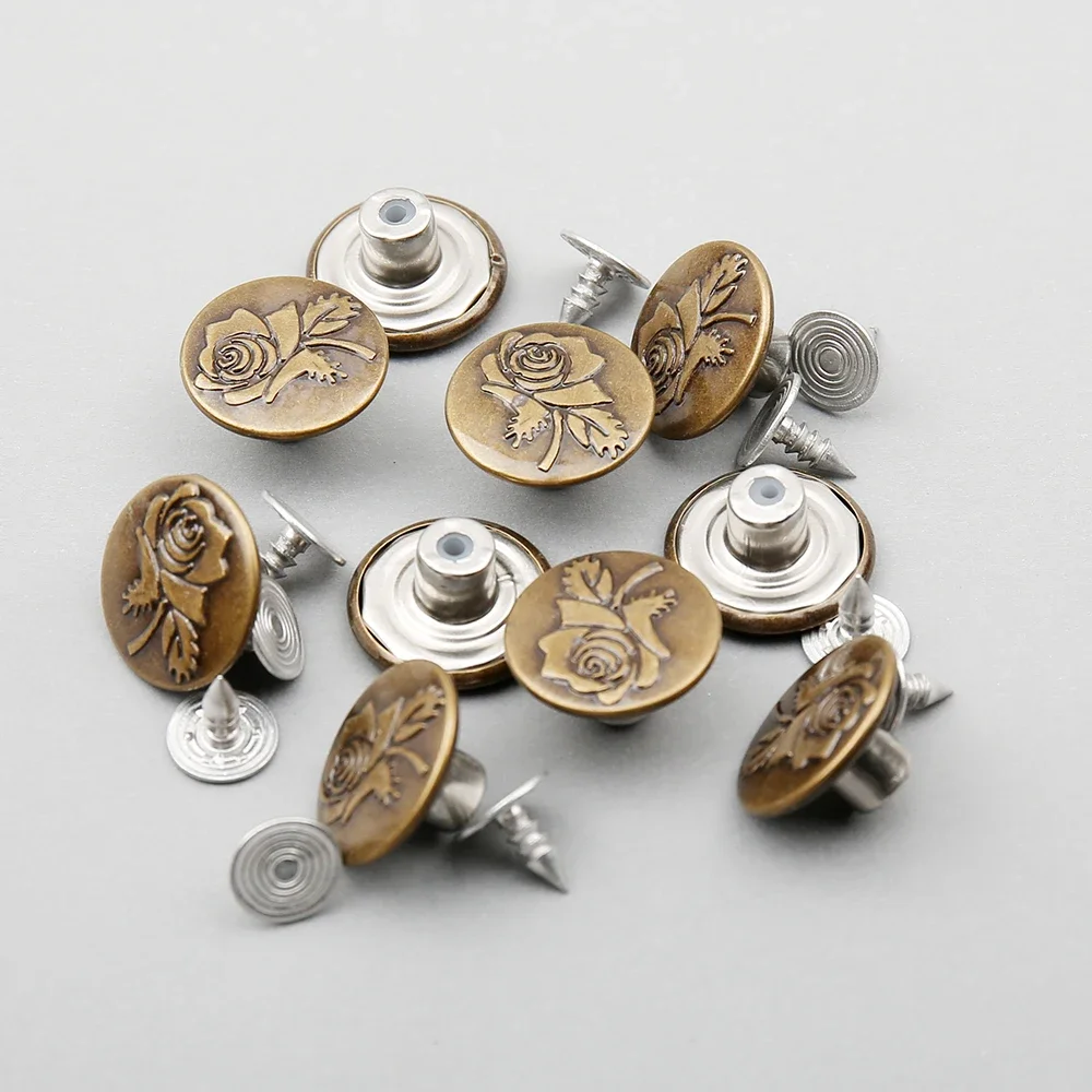 10/20Sets 17mm Brass Jeans Buttons Hollow Shank Button Sewing-Free Change Waist Size Buttons for Garment Sewing Accseeories 5