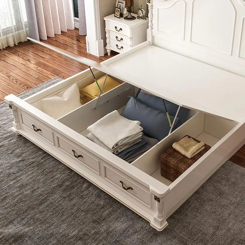 American Type Double Bed Master Bedroom Modern Contracted Wedding Bed Wooden Furniture European Type 1.8 Meters Princess